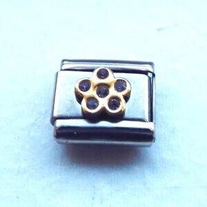 Gold and crystal daisy flower 9mm stainless steel italian charm bracelet link